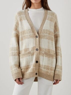 Rails Runi cardigan In Ivory Sand Plaid Size Medium